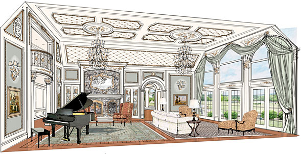 Concept rendering of the Louis XIV Mansion great room